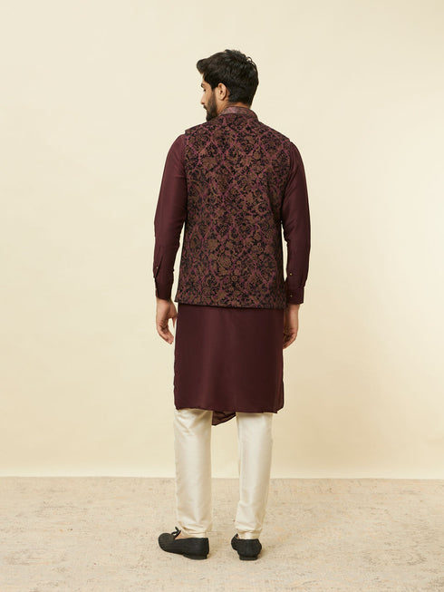 Manyavar Mauve Wine Bel Buti Patterned Jacket