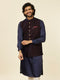 Manyavar Dark Blue Self Textured Nehru Jacket