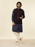 Manyavar Dark Blue Self Textured Nehru Jacket