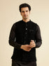 Manyavar Ebony Black Self Textured Nehru Jacket