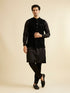 Manyavar Ebony Black Self Textured Nehru Jacket