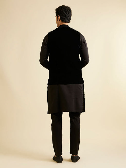 Manyavar Ebony Black Self Textured Nehru Jacket