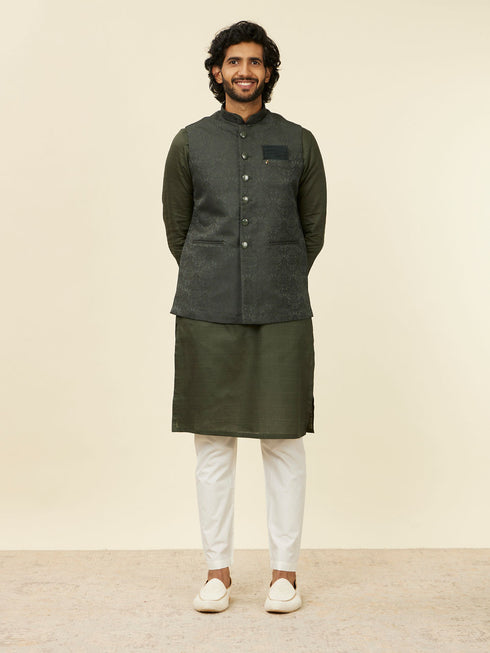 Manyavar Dark Green Victorian Patterned Nehru Jacket