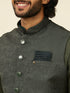 Manyavar Dark Green Victorian Patterned Nehru Jacket