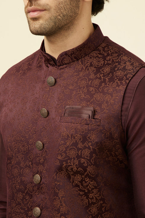 Manyavar Mauve Wine Bel Buti Patterned Jacket