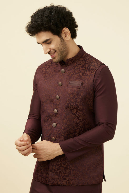 Manyavar Mauve Wine Bel Buti Patterned Jacket