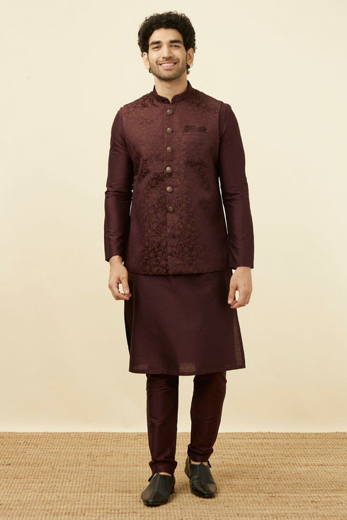 Manyavar Mauve Wine Bel Buti Patterned Jacket