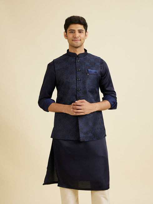 Manyavar Regal Dark Blue Nehru Jacket