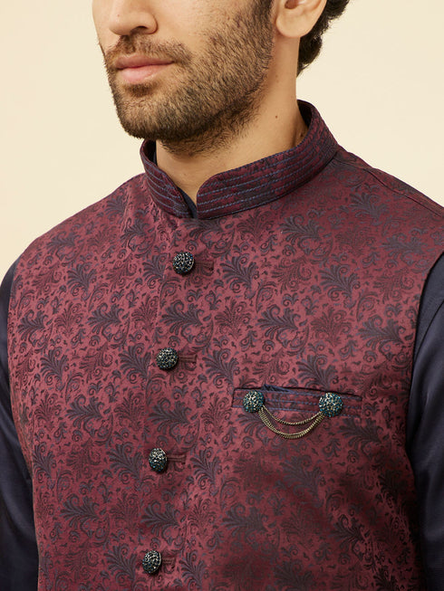 Manyavar Wine Sprig Patterned Jacket