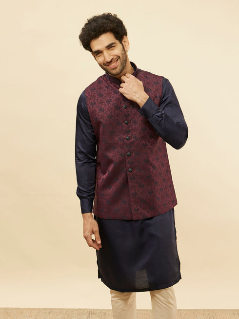 Manyavar Wine Sprig Patterned Jacket