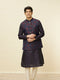 Manyavar Navy Blue Floral Patterned Jacket