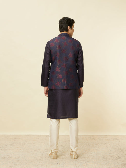 Manyavar Navy Blue Floral Patterned Jacket