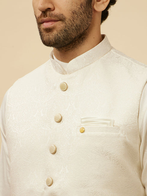 Manyavar Cream White Victorian Patterned Jacket