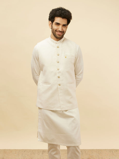 Manyavar Cream White Victorian Patterned Jacket