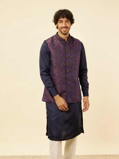 Manyavar Sapphire Blue Bel Buti Patterned Jacket