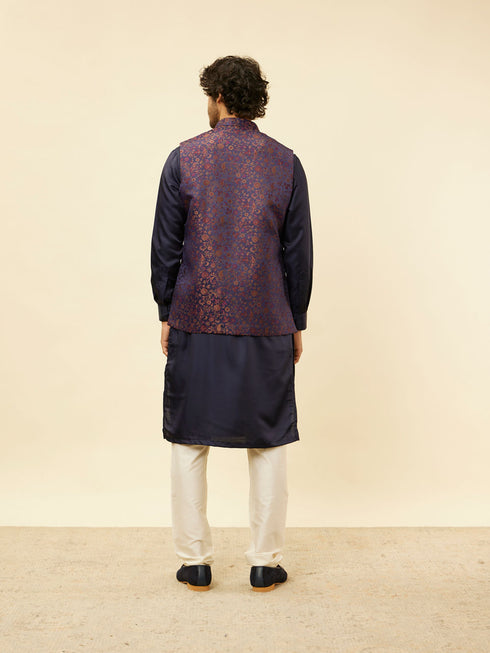 Manyavar Sapphire Blue Bel Buti Patterned Jacket