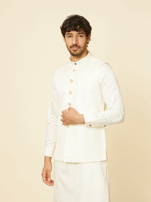 Manyavar Warm White Imperial Jaal Patterned Jacket