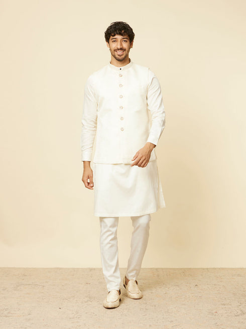 Manyavar Warm White Imperial Jaal Patterned Jacket