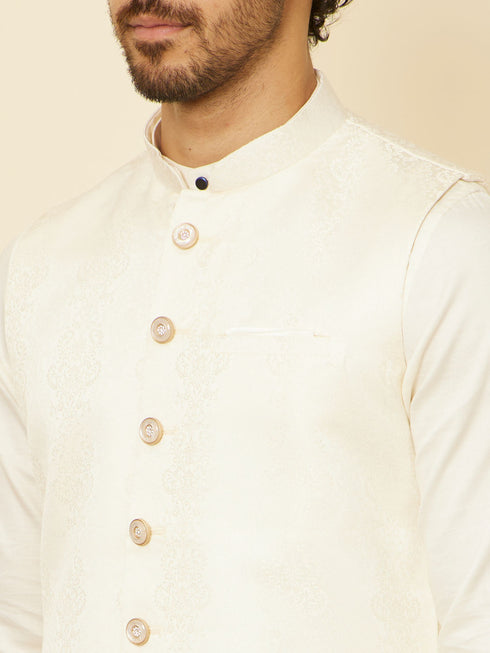 Manyavar Warm White Imperial Jaal Patterned Jacket