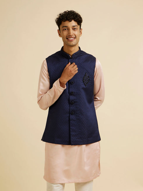 Manyavar Dark Blue Jaal Patterned Jacket