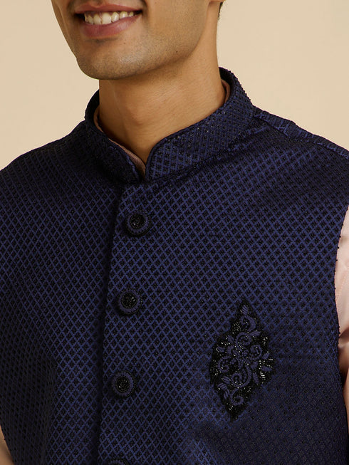 Manyavar Dark Blue Jaal Patterned Jacket