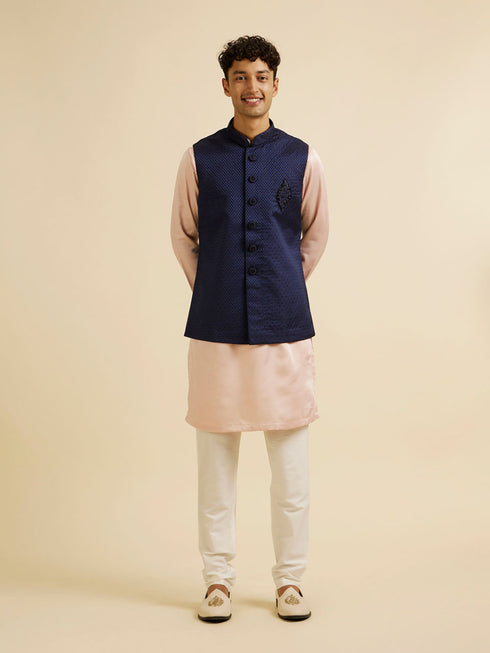 Manyavar Dark Blue Jaal Patterned Jacket