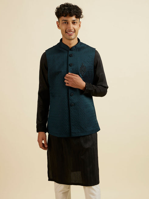 Manyavar Teal Green Jaal Patterned Jacket