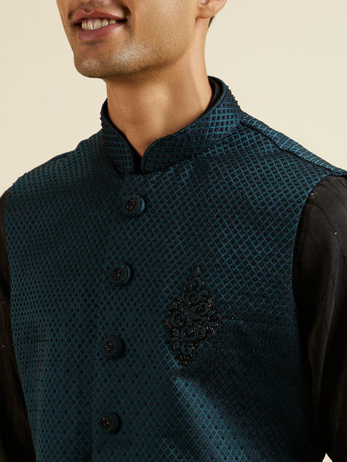 Manyavar Teal Green Jaal Patterned Jacket