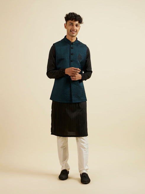 Manyavar Teal Green Jaal Patterned Jacket