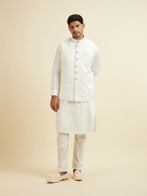 Manyavar Warm White Ditsy Floral Print Jacket