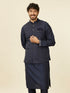Manyavar Dark Blue Medallion Patterned Nehru Jacket