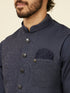 Manyavar Dark Blue Medallion Patterned Nehru Jacket