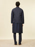 Manyavar Dark Blue Medallion Patterned Nehru Jacket