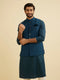 Manyavar Teal Blue Medallion Patterned Nehru Jacket