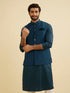 Manyavar Teal Blue Medallion Patterned Nehru Jacket