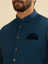 Manyavar Teal Blue Medallion Patterned Nehru Jacket