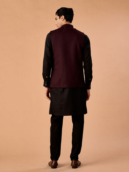 Manyavar Wine Elegance Nehru Jacket
