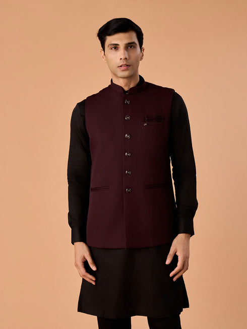 Manyavar Wine Elegance Nehru Jacket
