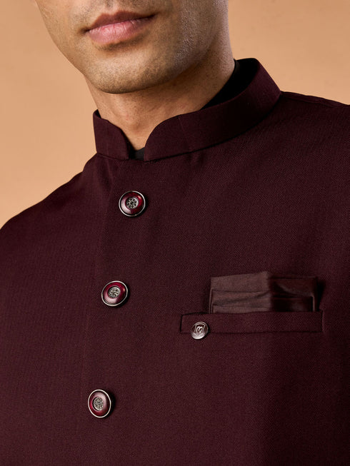 Manyavar Wine Elegance Nehru Jacket