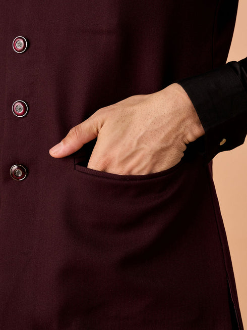 Manyavar Wine Elegance Nehru Jacket