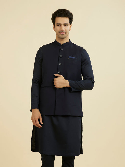 Manyavar Elegant Dark Blue Nehru Jacket