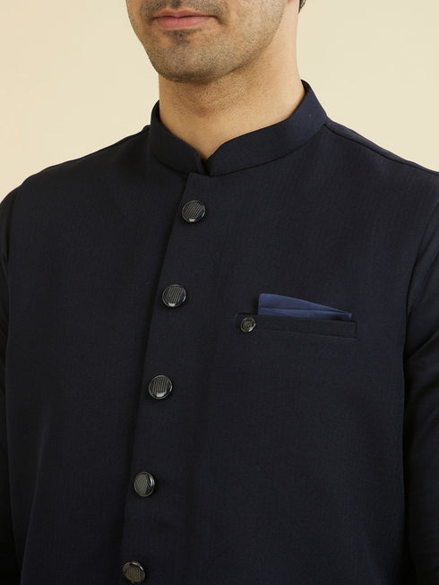 Manyavar Elegant Dark Blue Nehru Jacket