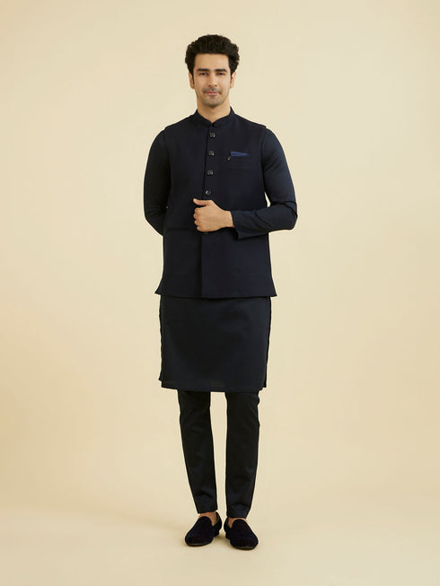 Manyavar Elegant Dark Blue Nehru Jacket