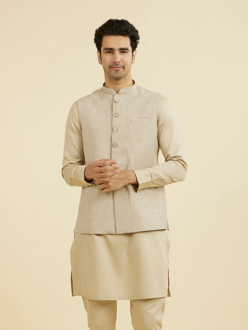Manyavar Natural Beige Nehru Jacket