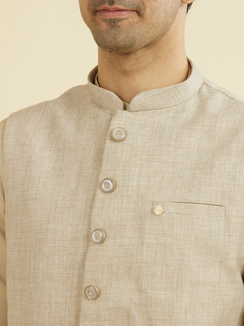 Manyavar Natural Beige Nehru Jacket