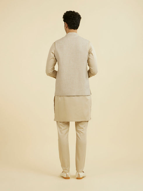 Manyavar Natural Beige Nehru Jacket