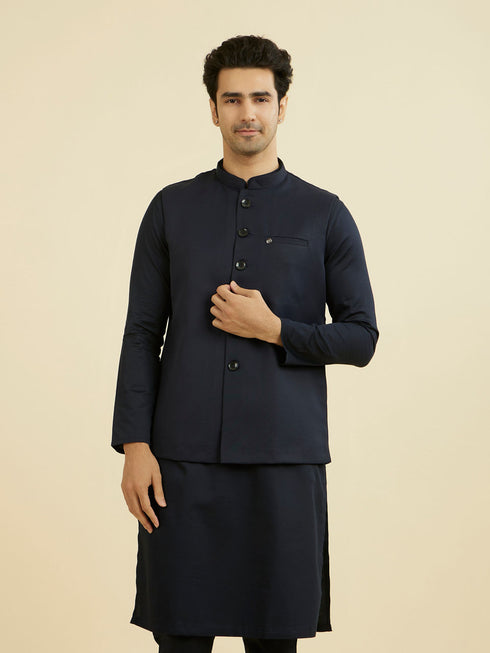 Manyavar Dark Blue Nehru Jacket