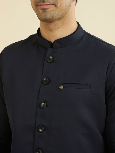 Manyavar Dark Blue Nehru Jacket