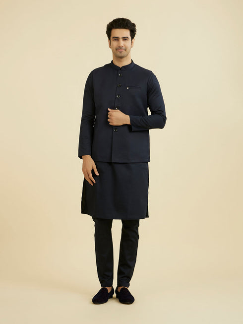 Manyavar Dark Blue Nehru Jacket