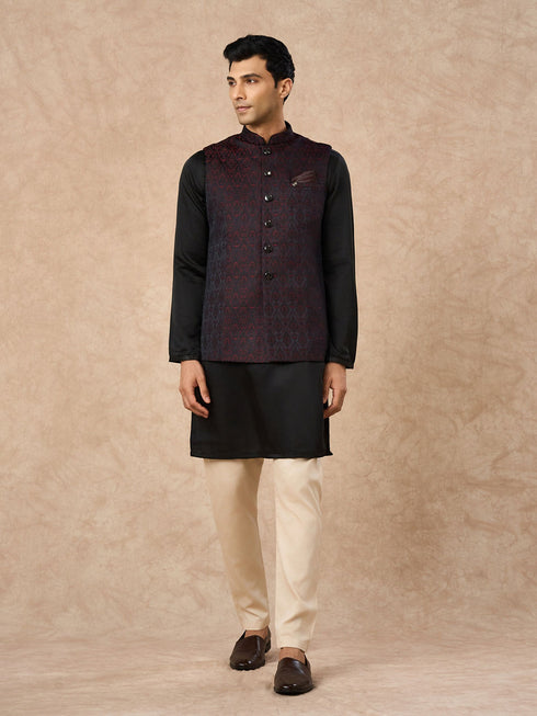Manyavar Black Brocade Nehru Jacket